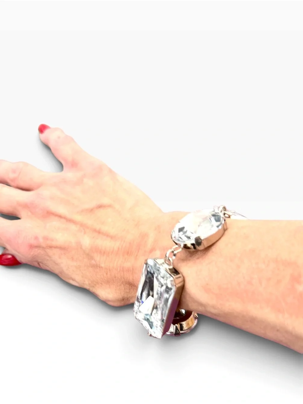 WHBM Oversized Clear Crystal Silver Toggle Statement Bracelet NWT